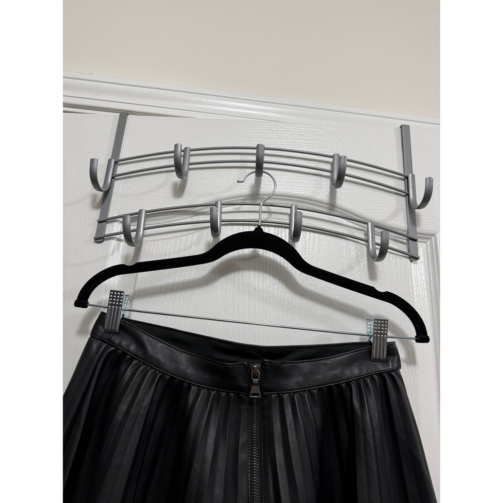 Express Black Faux Leather Pleated Mini Skirt 6 S High Waist Back Zip A-Line - Picture 13 of 16